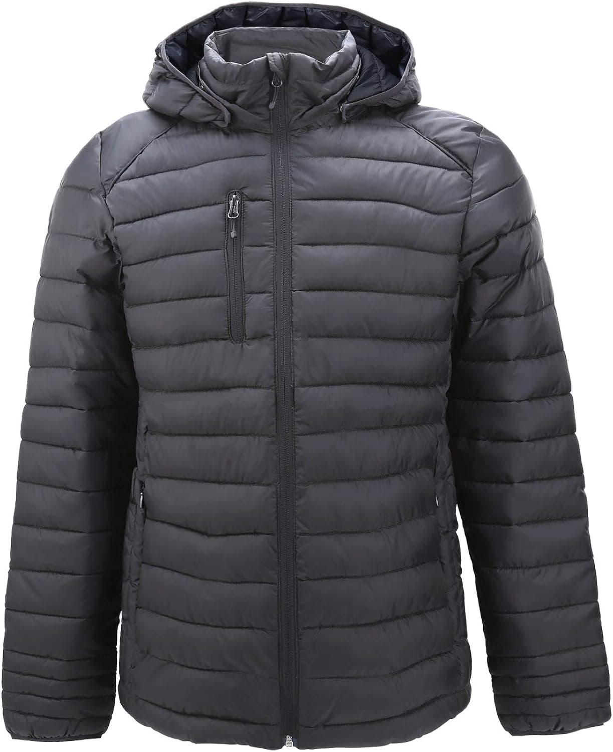 fit space Down Alternative Jacket for Women Quilted Lightweight Packable Padding Coat with Detachable Hood