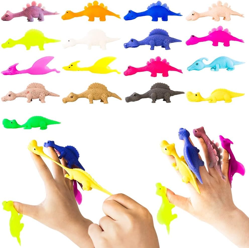 TCOTBE 15 Pieces Turkey Slingshot Sticky Rubber Flying Chicken Slingshot Dinosaur Flingers Stress Gag Toys Animal Toys Catapult Toys Animal Slingshots Stretchable Funny Finger Animal Slingshot