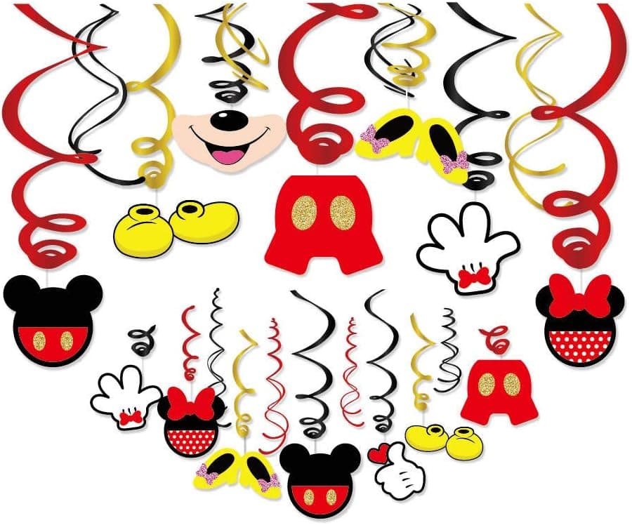 Kristin Paradise 30Ct Mickey Hanging Swirl Decorations, Mouse Party Supplies, Mickie Birthday Theme Decor for Kids Boy Girl Baby Shower, Clubhouse 1st Bday Favors Idea