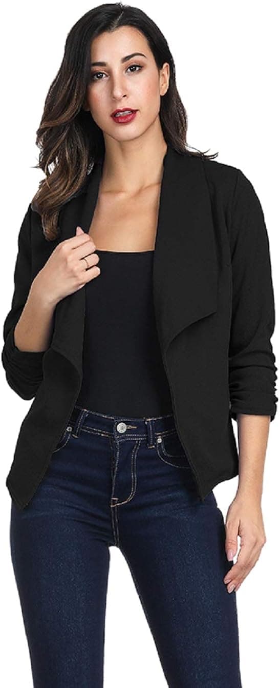 Akivide Womens 3/4 Sleeve Cardigan Coat Open Front Blazer Coat for Work Office