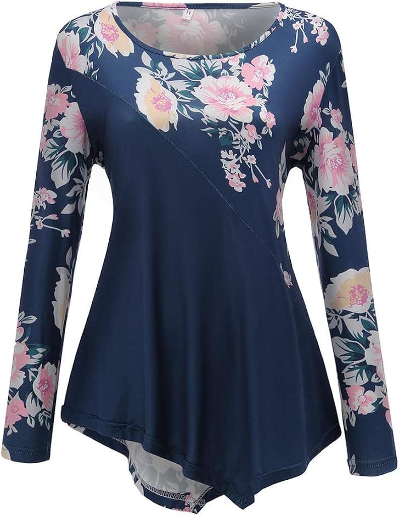 ZTTONE Women's Fashion Plus Size Long Sleeve Print O-Neck Button Pullover Tops Casual Shirt