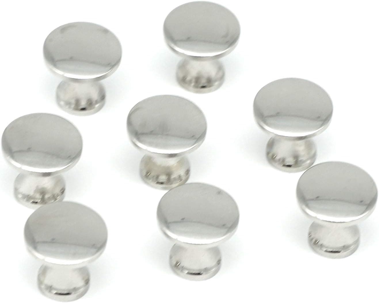 8 Small Knobs Solid Brass Base Polished Nickel Antique Style 1/2" Diameter X 1/2" Projection