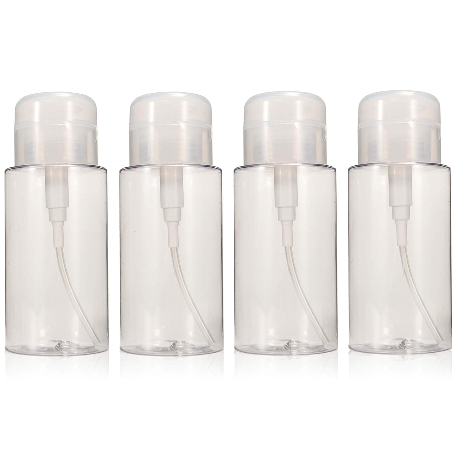 AMMAX 4pcs Push Down Pump Dispenser Clear Empty Bottle for Nail Polish and Makeup Remover (7oz)