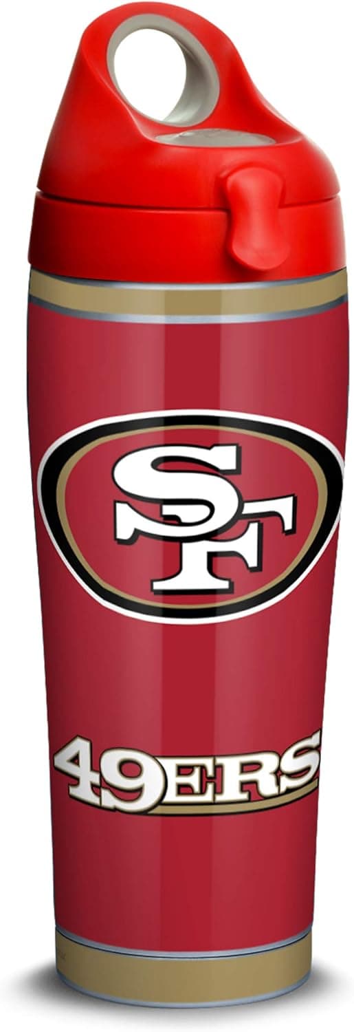 Tervis NFL San Francisco 49ers - Touchdown Stainless Steel Insulated Tumbler with Red with Gray Lid, 24 oz Water Bottle, Silver