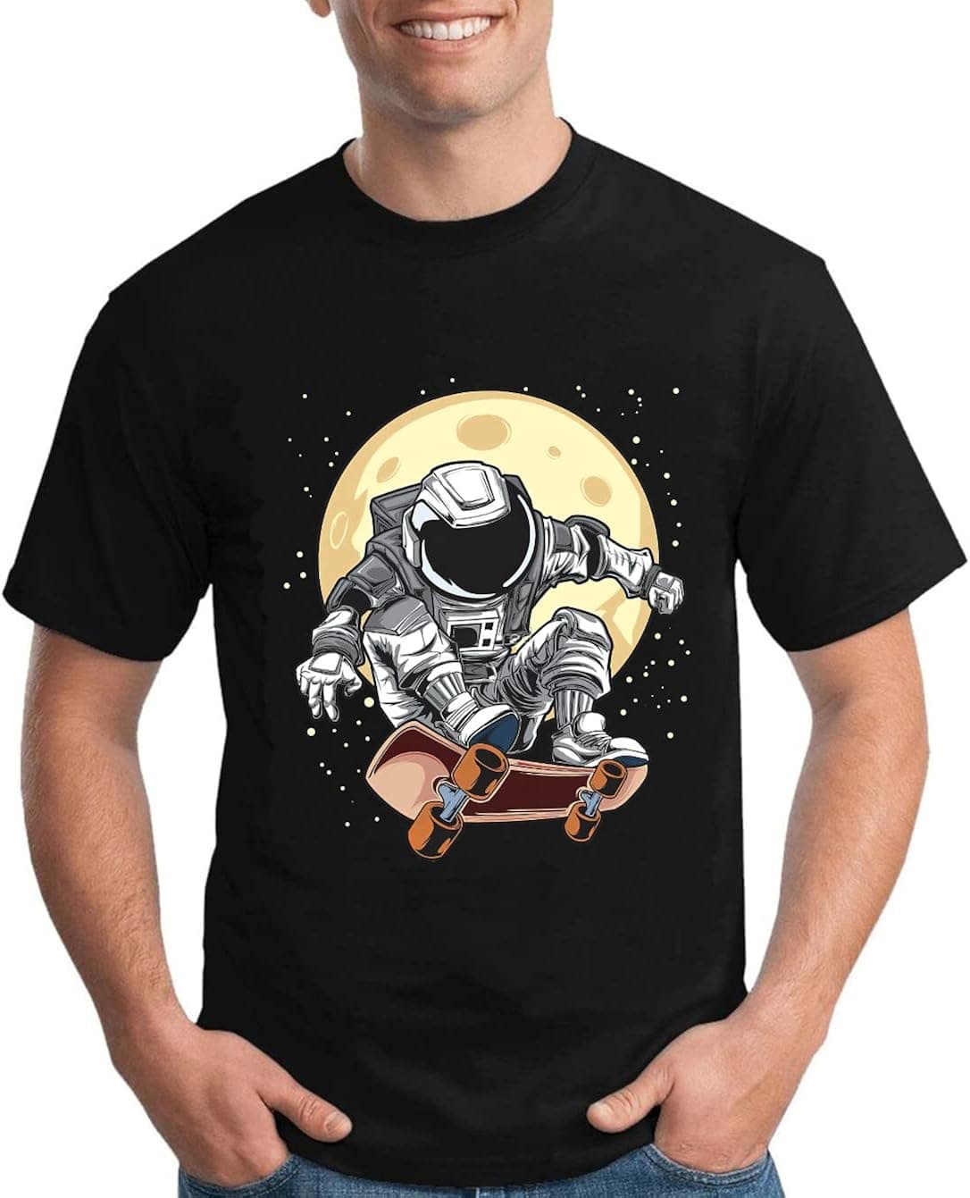 ZEYGC Men's Graphic T-Shirts, Cool Mens Shirts, Black Graphic Tees Men Streetwear, Skull Space Cotton Short Sleeve Tee S-4XL
