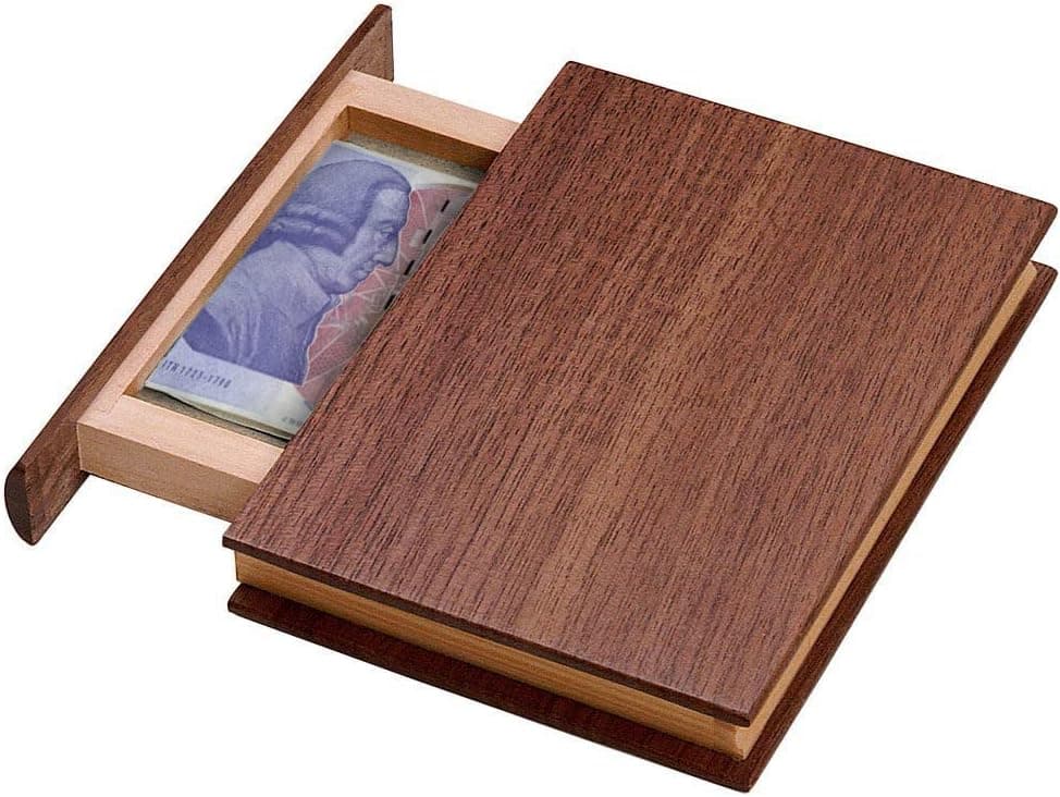 Bits and Pieces - Mini Book Money Box Brainteaser Puzzle Box - Wooden Brain Game Secret Box- Gift Box