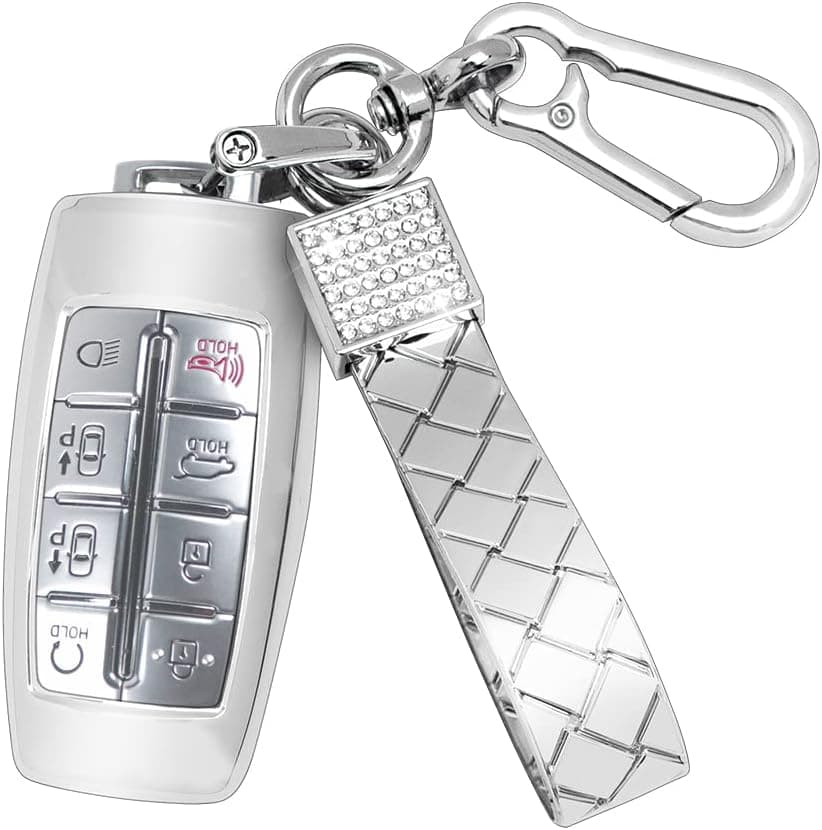 CARFIB for Genesis G80 GV70 GV80 Accessories 2021 Key Fob Cover Case Holder Car Remote Key Chain Ring Women TPU Silver