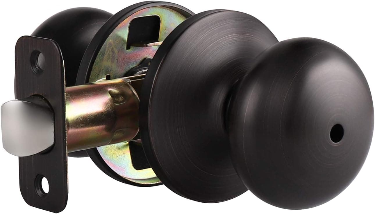 Probrico Flat Ball Privacy Door Knob, Oil Rubbed Bronze Bed/Bath Interior Lockset, Keyless Door Lock, 1Pack