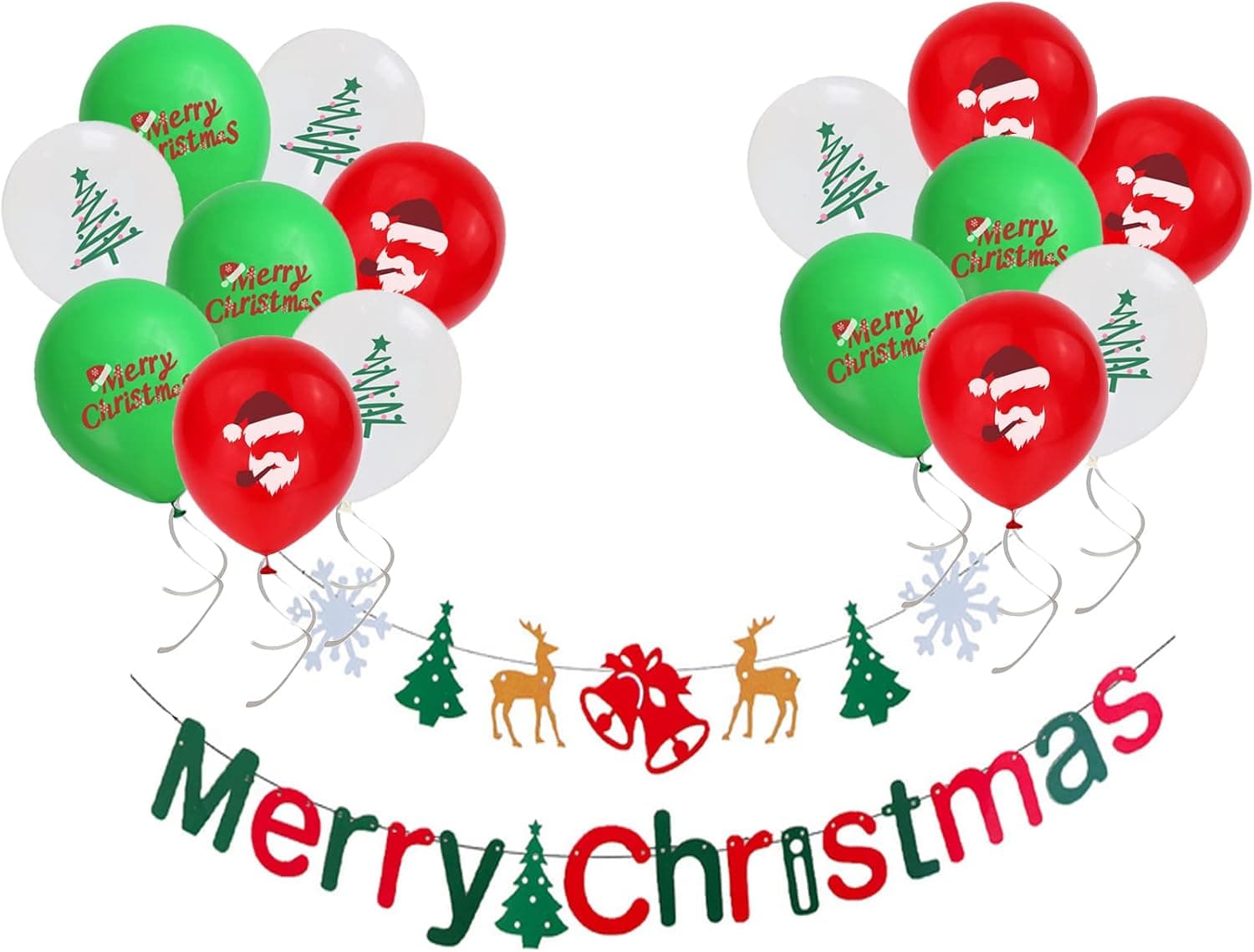 Bmhuayin Red&Green Christmas Banner And 15pcs Christmas Balloons For Christmas Party Decoration Set, Christmas Banner Party Supplies for Fireplace Wall Tree Wall Garden Indoor Outdoor