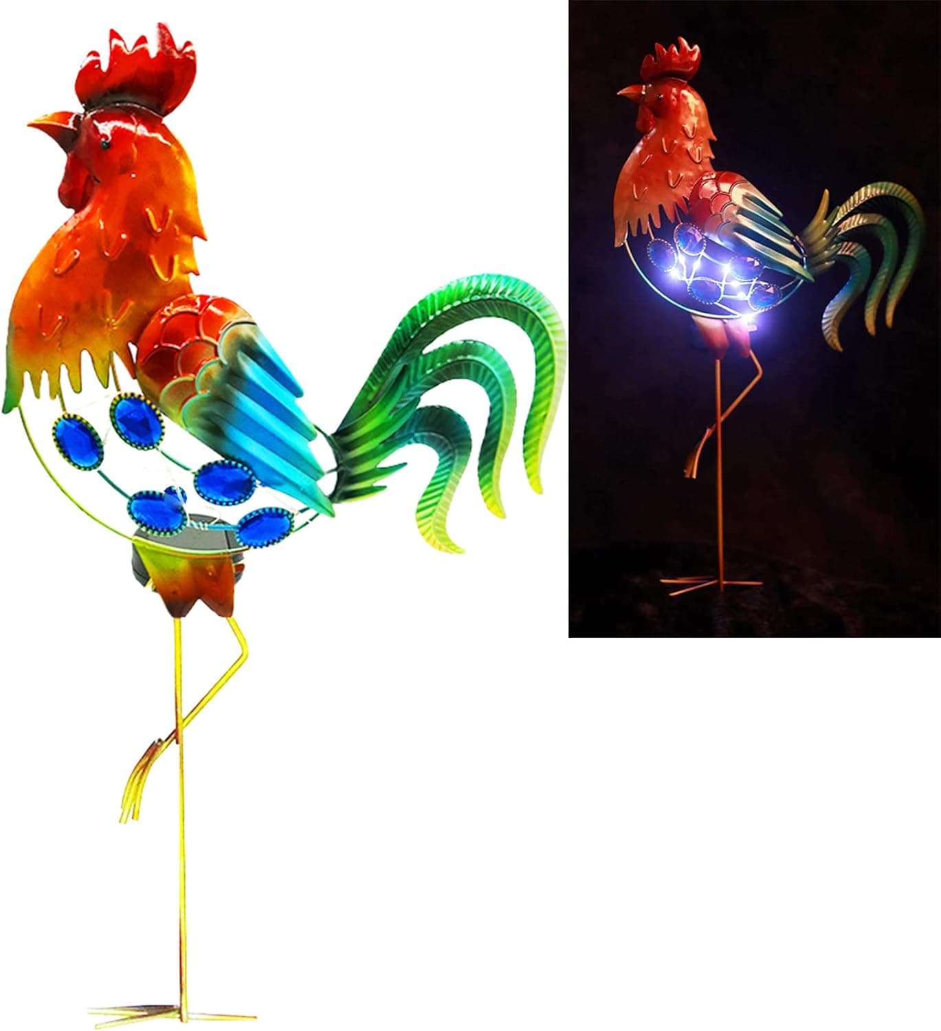 GDF 20" Chicken Decor - Outdoor Rooster Decor Solar Lights -Metal Rooster Garden Decorations for Yard Pathway Lawn Patio Courtyard, Gifts for Her/Him.
