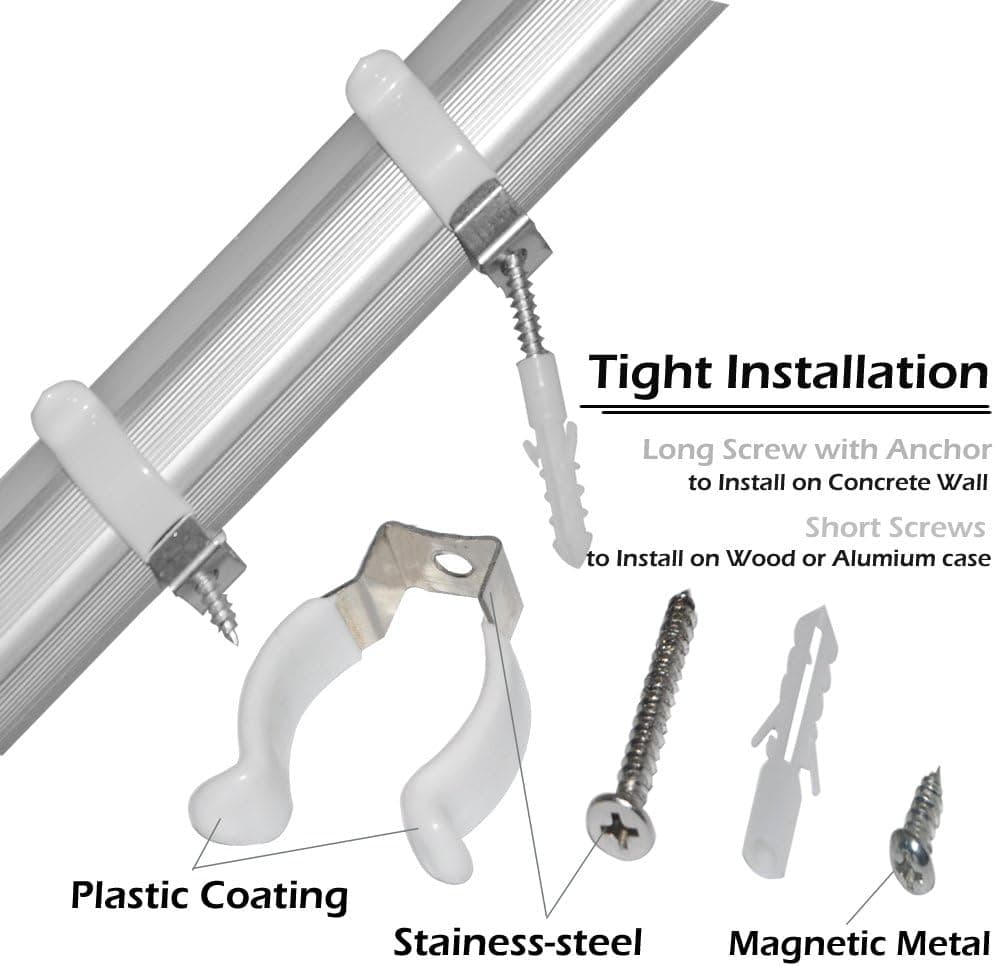 GooChan LED T8 Tube Light Clips,Light Bulb Fasteners,Tube Lamp Surface Mounting Brackets,Plastic Finish Tube Clamps Screws Included (12-Pack)
