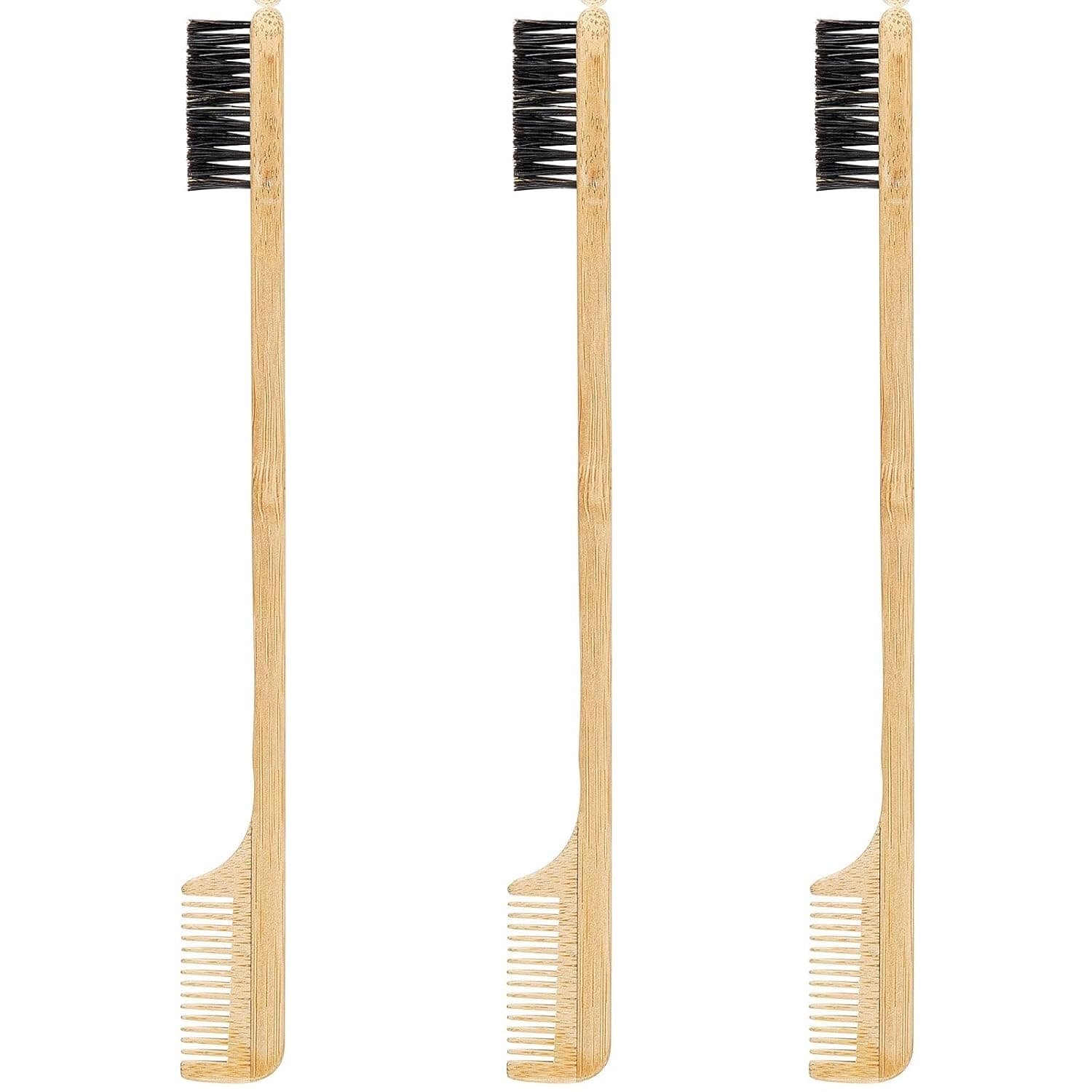 3 Pieces Mustache Brush Hair Edge Brushes 2-in-1 Edge Hair Brush Comb Gentle Edge Control Brush Wood Eyebrow Brush Tool