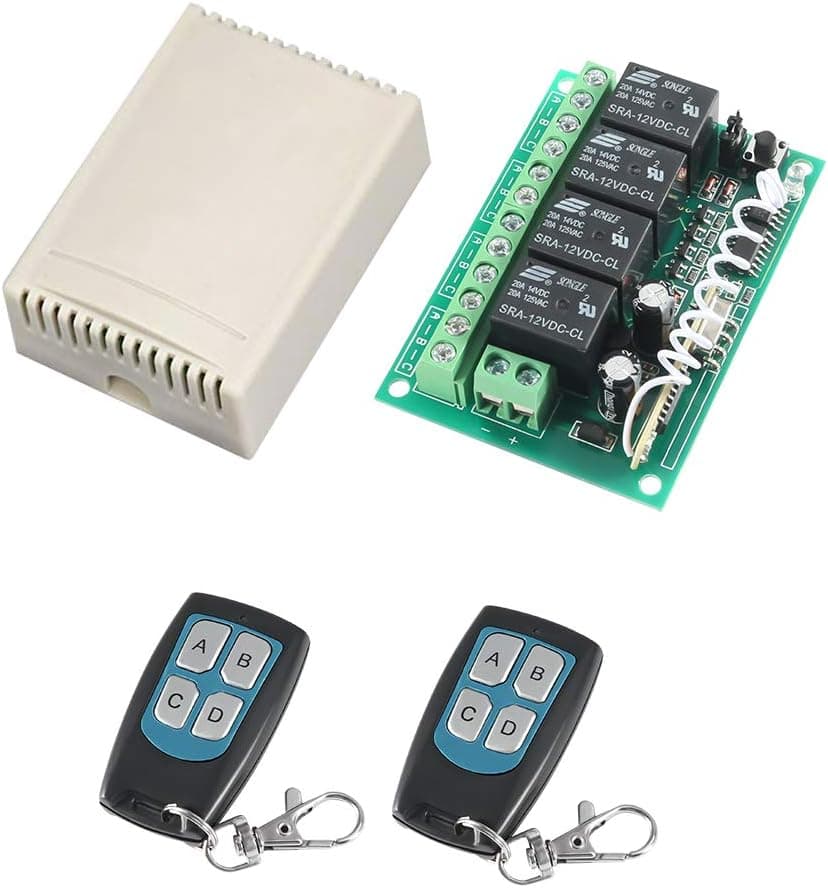DC 12V 4-Channel Wireless Remote Control Switch, MELIFE 433Mhz RF Switch 2 Transmitter & 1 Receiver for Garage Door Openers, Cars, LED Lights & More