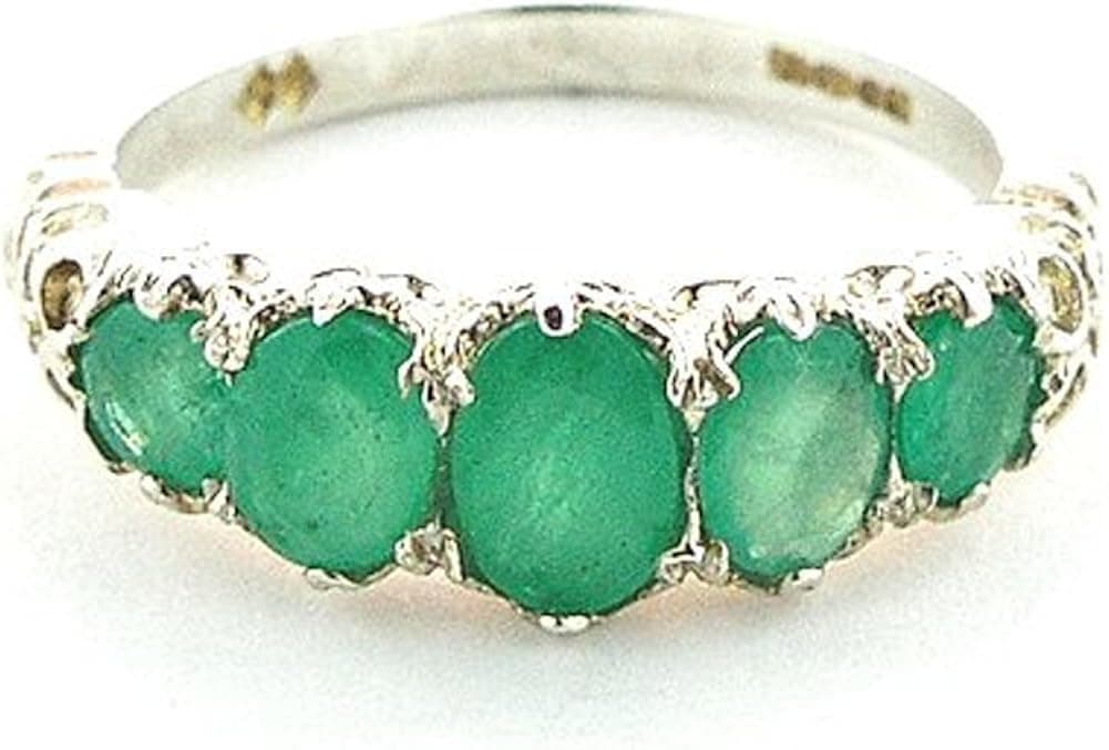 925 Sterling Silver Real Genuine Emerald Womens Band Ring