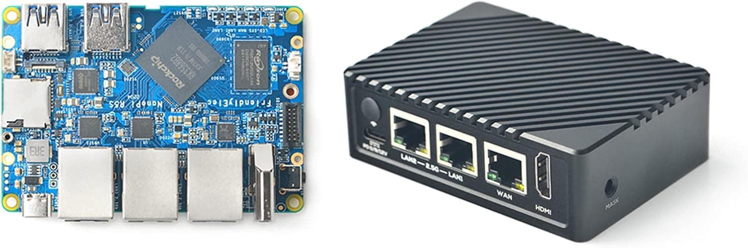 FriendlyElec Nanopi R5S Mini Router OpenWRT with Three Gbps Ethernet Ports 2GB RAM LPDDR4X Based in RK3568 Soc for IOT NAS Smart Home Gateway (with Metal Case) Support U-Boot Linux Ubuntu
