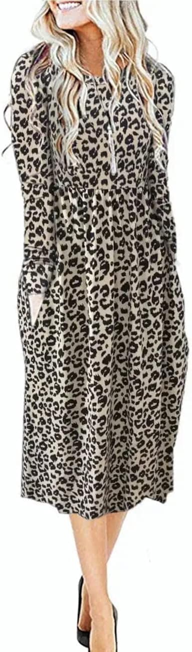 MISFAY Women's Casual Long Sleeve Dresses Empire Waist Loose Midi Dress with Pockets