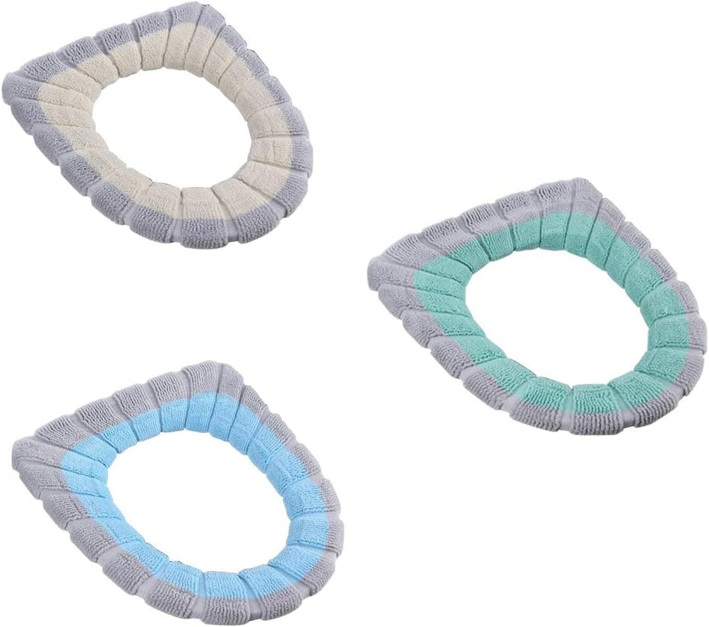 Bathroom Soft Thicker Warmer Stretchable Washable Cloth Toilet Seat Cover Pads 3PCS Random Color