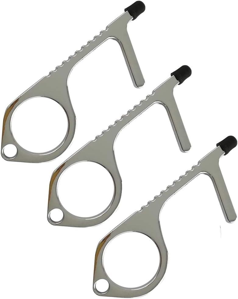 No-Touch Door Opener Closer Portable Stick for Push The Elevator Button Keep Hands Clean Self-Cleaning Reusable Personalized Keychain Hygiene Clean Key (Silver-3pcs)