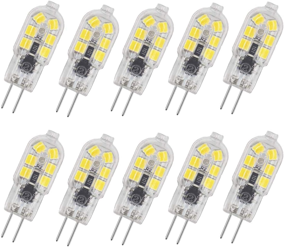 Pocektman 2W G4 LED Bulb, Bi Pin Base, Transparent Case,20W Halogen Bulb Replacement, AC/DC 12V, Under Cabinet Light (Cold White 6000K, 10-Pack)