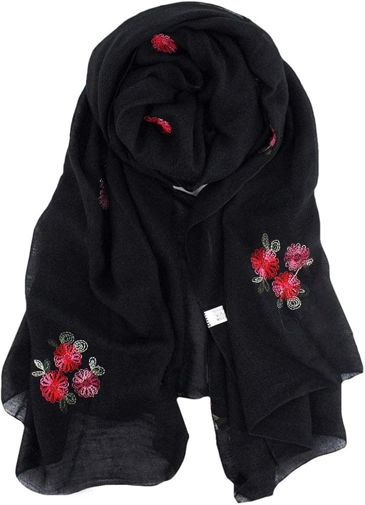 Women Floral Embroidery Spring Autumn Long Scarf Summer Beach Shawl Wrap