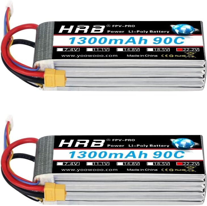 HRB 22.2V 1300mAh 90C XT60 Lipo Battery Compatible with RC Car RC Plane RC Truck RC Boat (2 Packs)