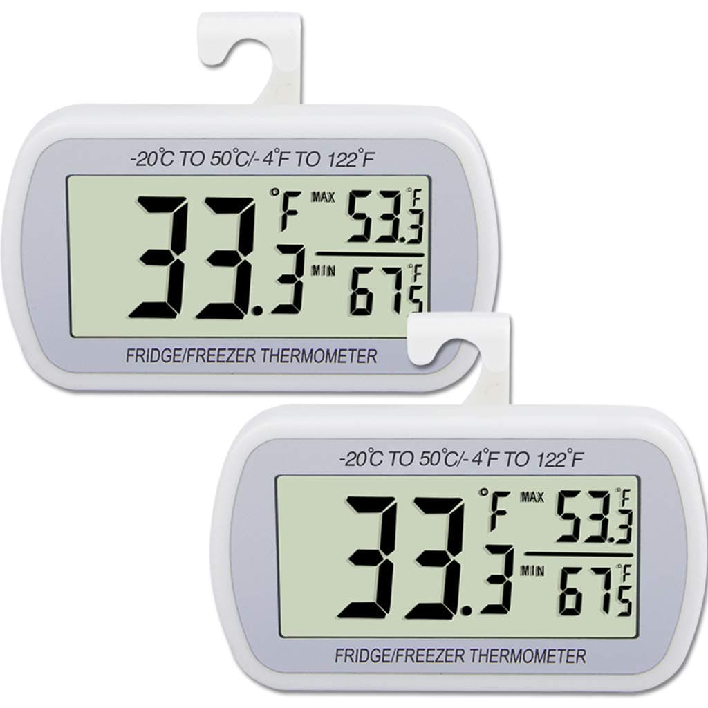 2 Pack Waterproof Digital Refrigerator Thermometer Large LCD, Freezer Room Thermometer with Magnetic Back, No Frills Easy to Read