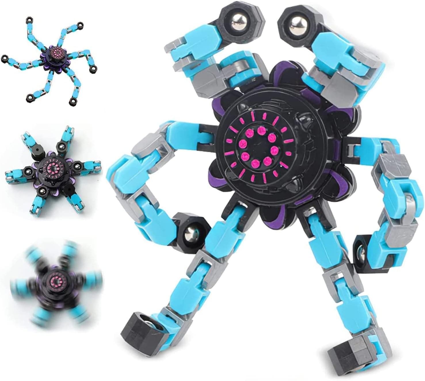1 PCS Transformable Fidget Spinners Toys, Transformable Chain Robot Toy DIY Deformation Robot Fingertip Decompression Fingertip Toy for Kids Adults, Blue
