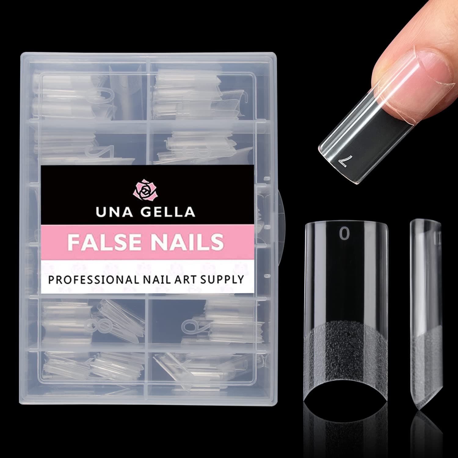 UNA GELLA Square Nails Long Fake Nails Gel Nail Square Tips Pre-File 216pcs Clear Acrylic Nails Square Shaped Tapered Square Nails Tips Half Nail Tips Soft Gel Jelly Tips for Home DIY with Box