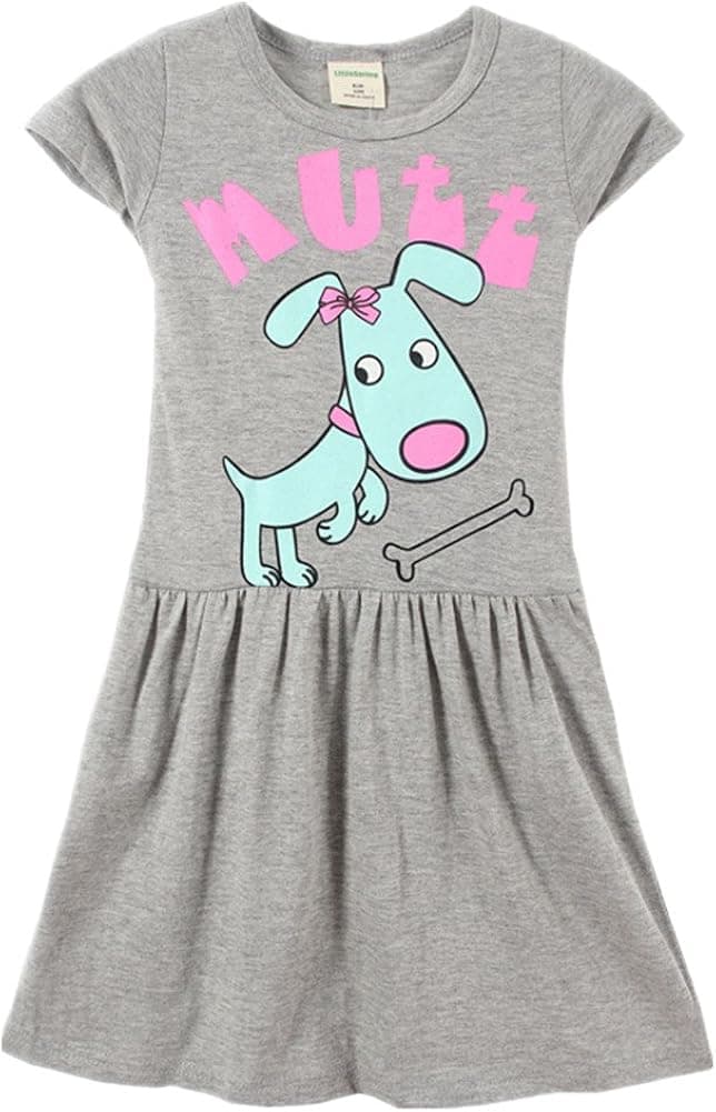 LittleSpring Little Girls' Dress Cartoon Size 4 US Gray