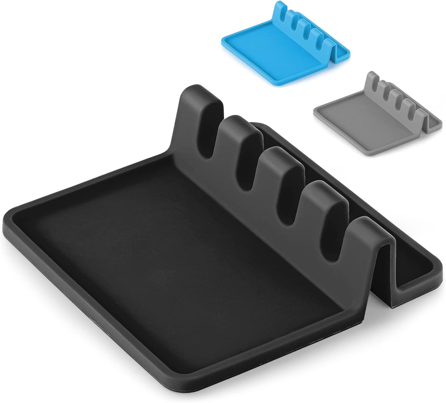 Simple Craft Silicone Utensil Rest with Drip Pad for Multiple Utensils - Heat-Resistant, Spoon Rest & Spoon Holder for Stove Top, Kitchen Utensil Holder for Spoons, Ladles, Tongs (Black)