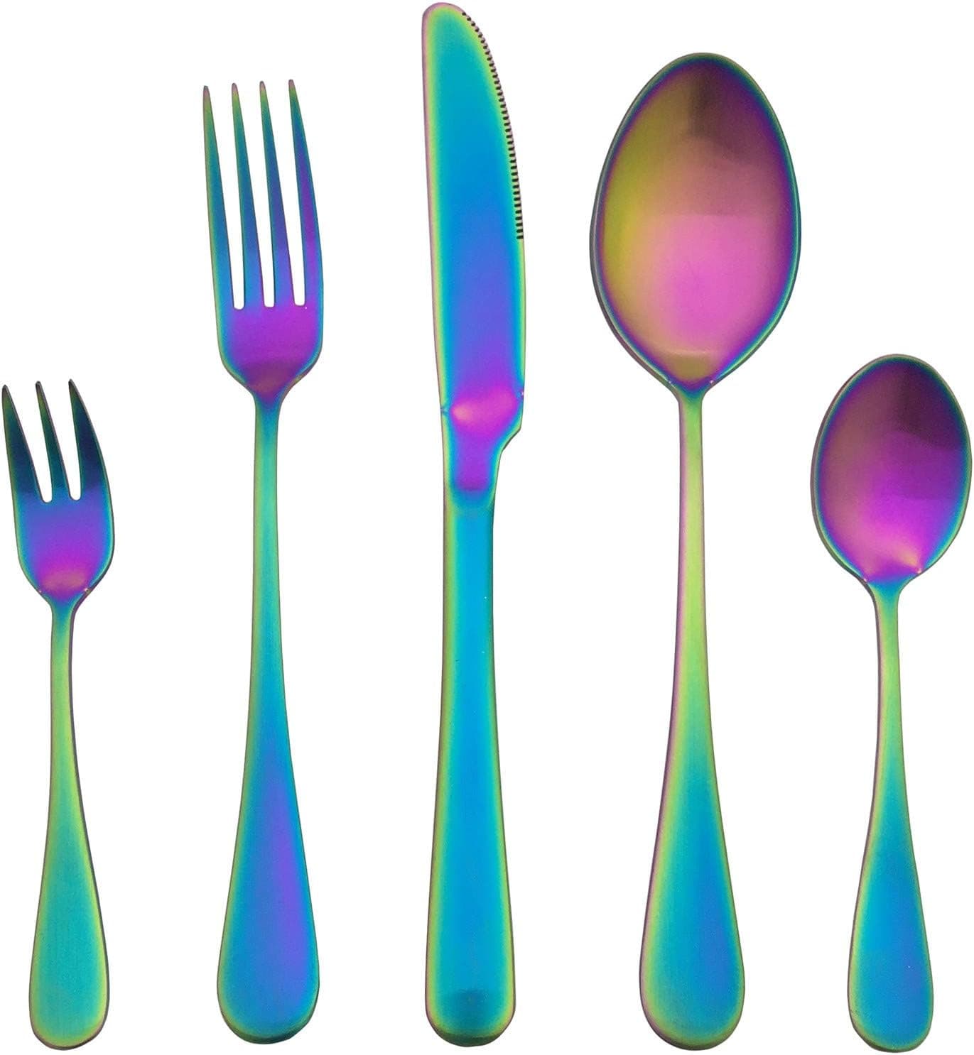 Kingware Home Rainbow Color Silverware Flatware Cutlery Set,18/0 Stainless Steel Utensils 20-Piece Service for 4,Include Knife/Fork/Spoon,Matte Polished,Dishwasher Safe(Rainbow Color)