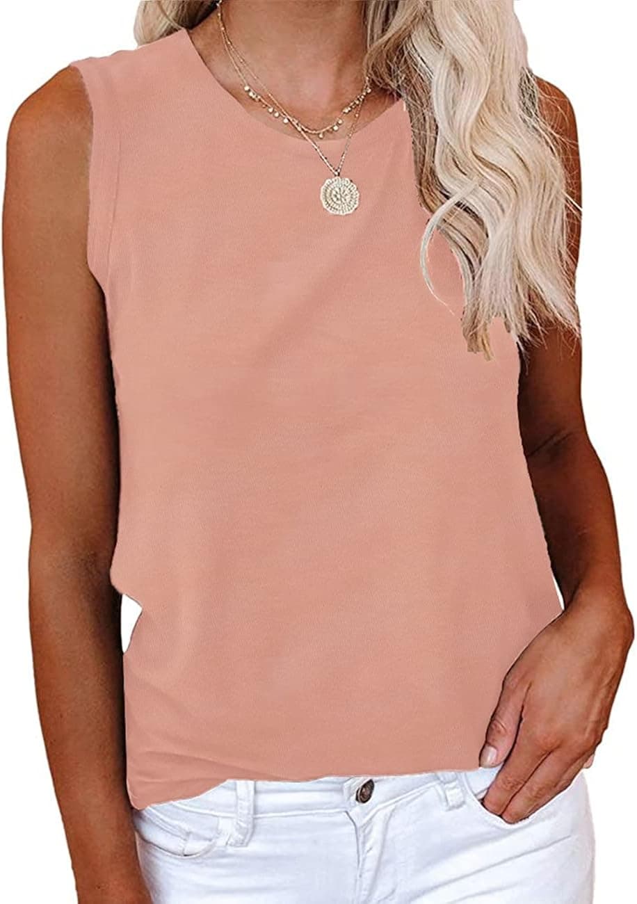 ELIGROW Women's Rrewneck Tank Tops Casual Loose Sleeveless Summer Shirts