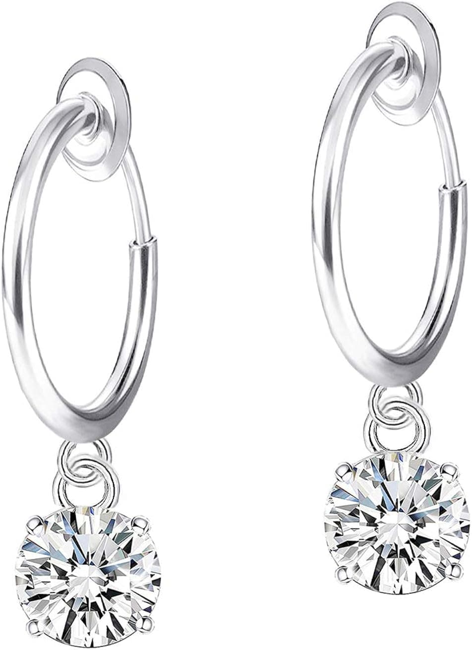 SELOVO Clear Cubic Zirconia Drop Spring Back Clip Clip On Earrings Non Pierced