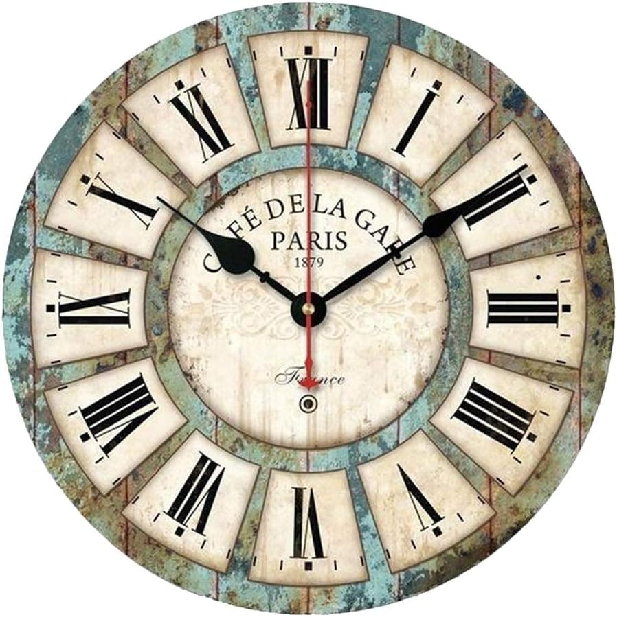 MIJNUX Creative 12 Inch Wall Clock - European Style Vintage Round Wood Quartz Bracket Wall Clock for Home Living Room Decoration