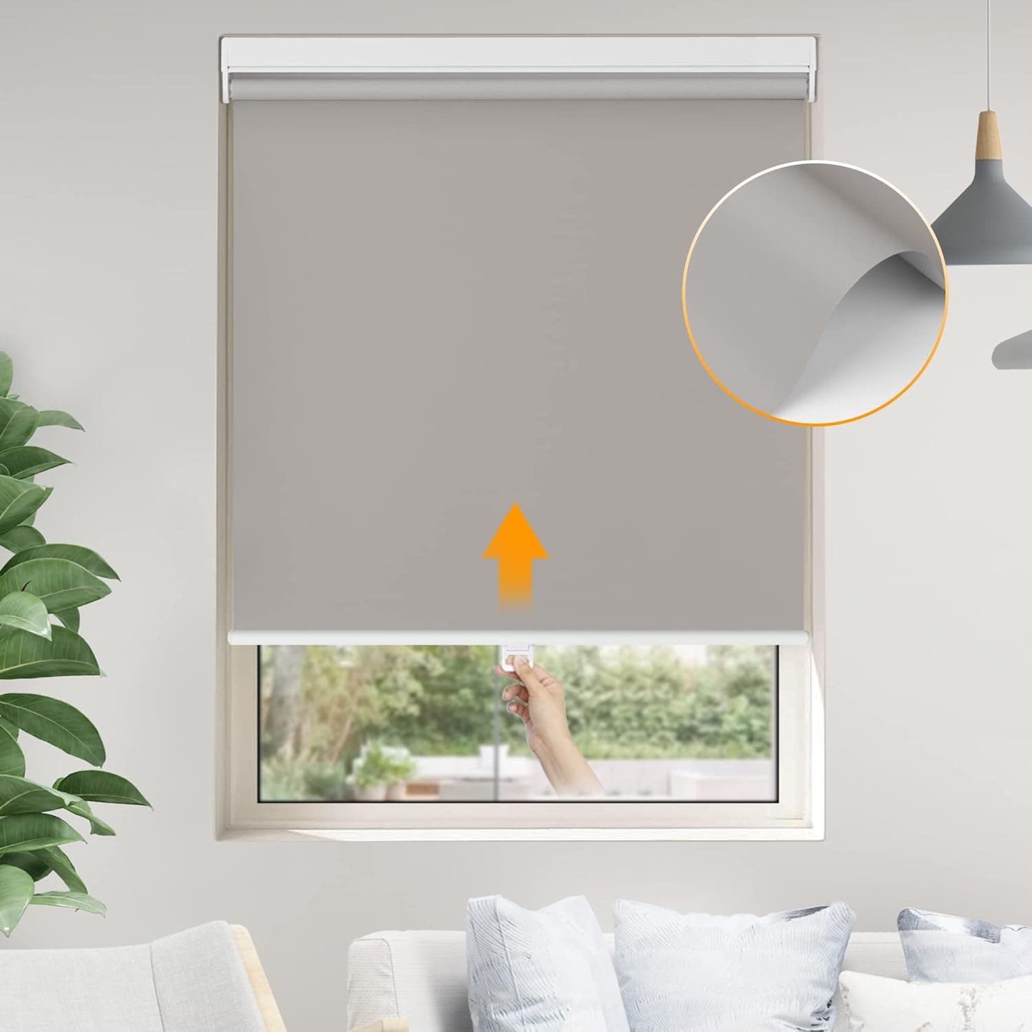 Allesin Blackout Roller Shades Cordless Window Blinds for Windows, Room Darkening Shades with Spring System Thermal Shades, UV Protection, Easy to Pull Down & Up(Light Grey,27"x72")