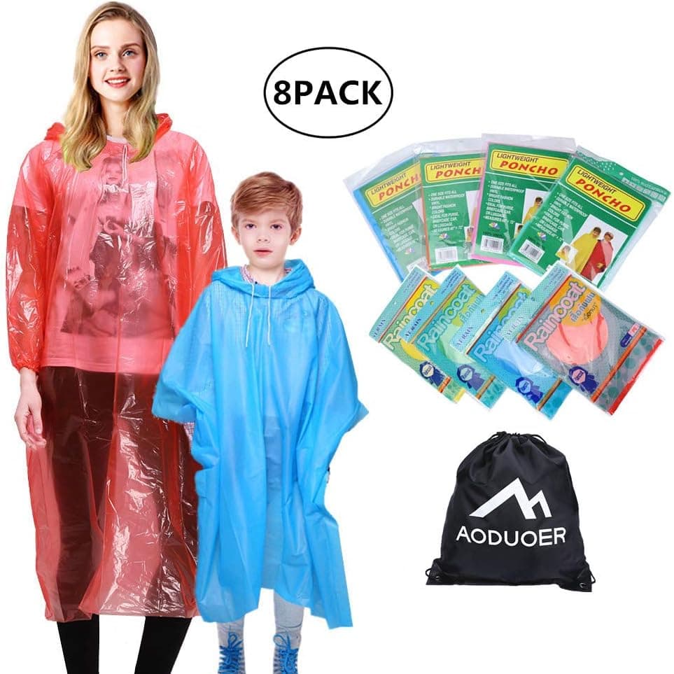 Aoduoer Rain Poncho Family Pack - Thicker Hooded Disposable Emergency Rain Ponchos for Women Men Teens Young Boys and Girls Rain Gear Poncho Coat Travel Accessories Survival Pack