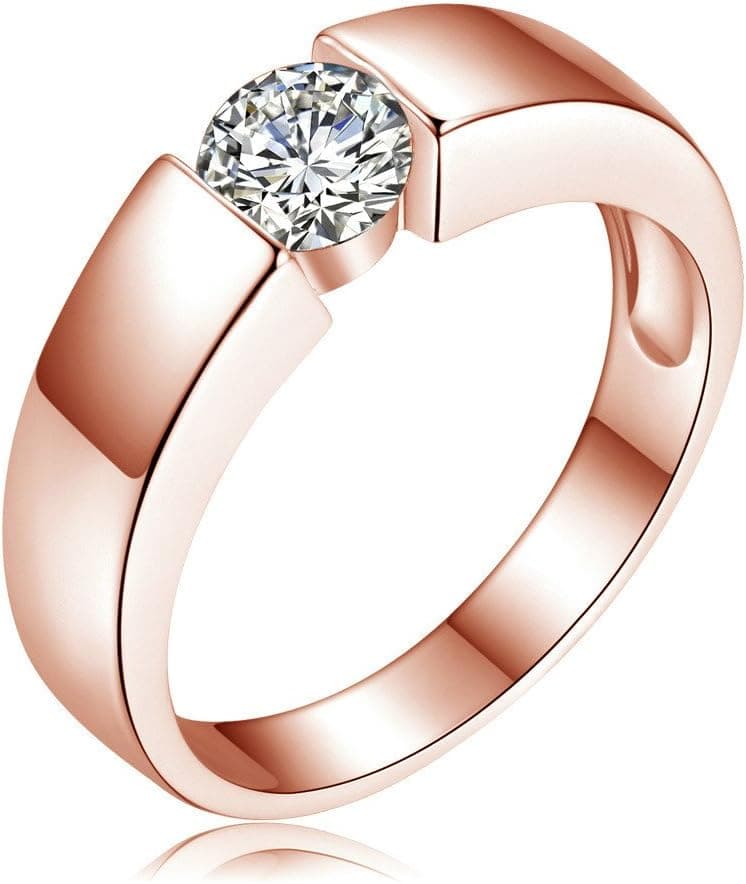 Taoqiao Classic Engagement Ring Plated Silver 18 K Real Rose Gold Filled Diamond Lovers Promise Ring for Men Women
