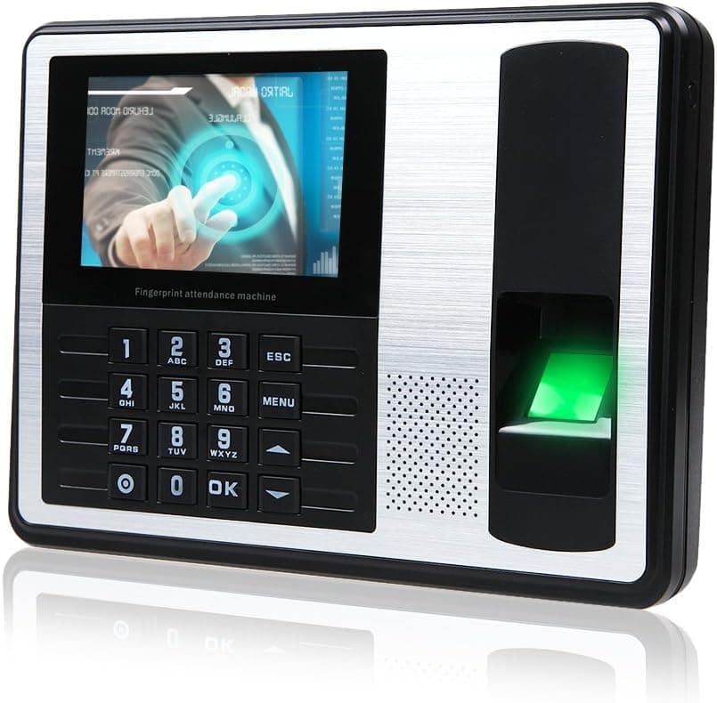 DBPOWER A7-T 4.0" Color Biometric Fingerprint Time Clock, Time Recoder,Employee Attendance Recorder(System USB + TCP/IP Fingerprint Capacity : 1,000 fingerprints and 100,000 transaction capacity) Support U Disk to Download Data+USB Drive Export Attendance Report Without Software