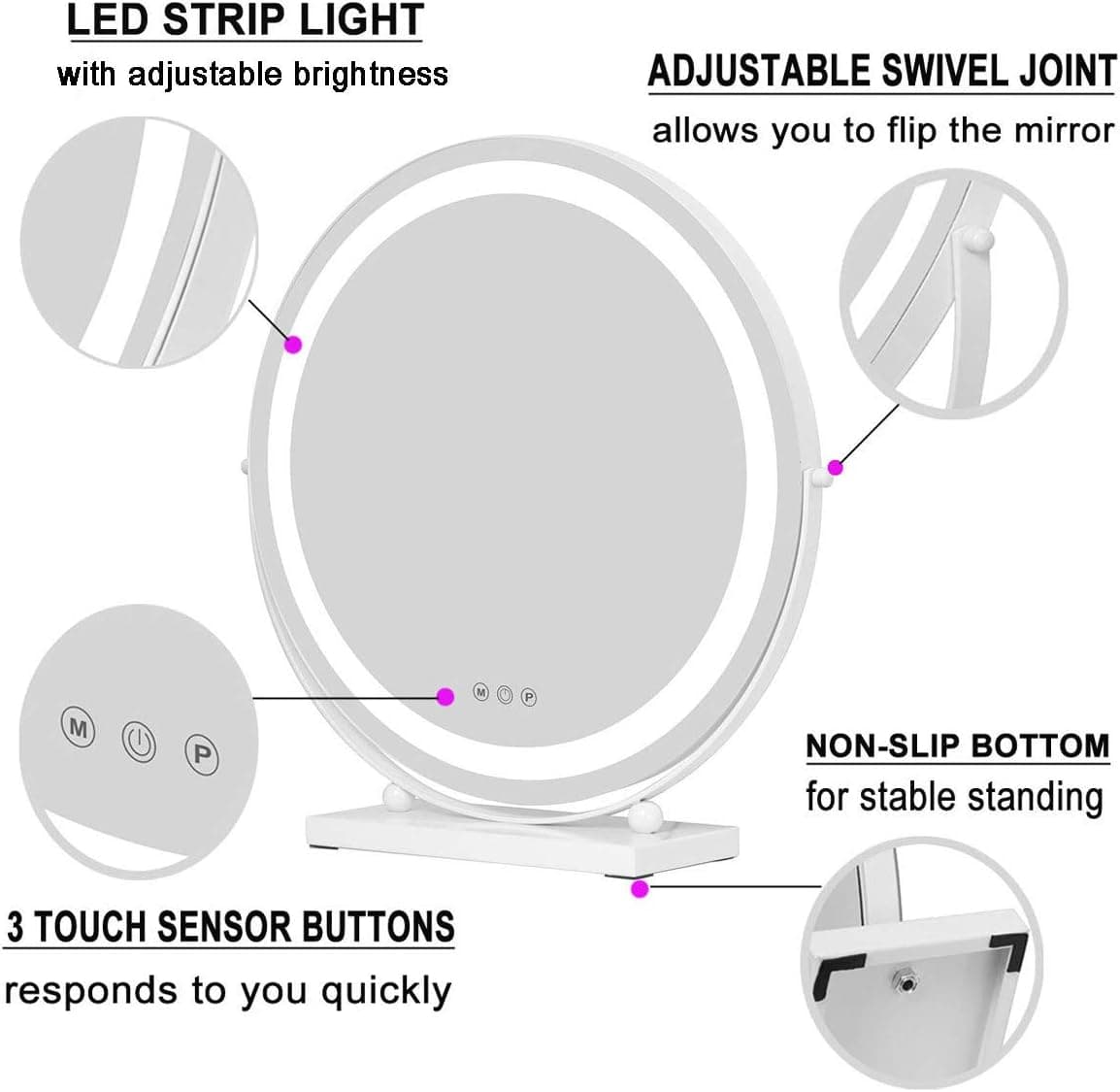 AMST 19.7" Vanity Mirror with 3 Color Modes - Large Lighted Makeup Mirror with LED Strip, Hollywood Dimmable Touchscreen Cosmetic Mirror for Dressing Table, Mother's Day