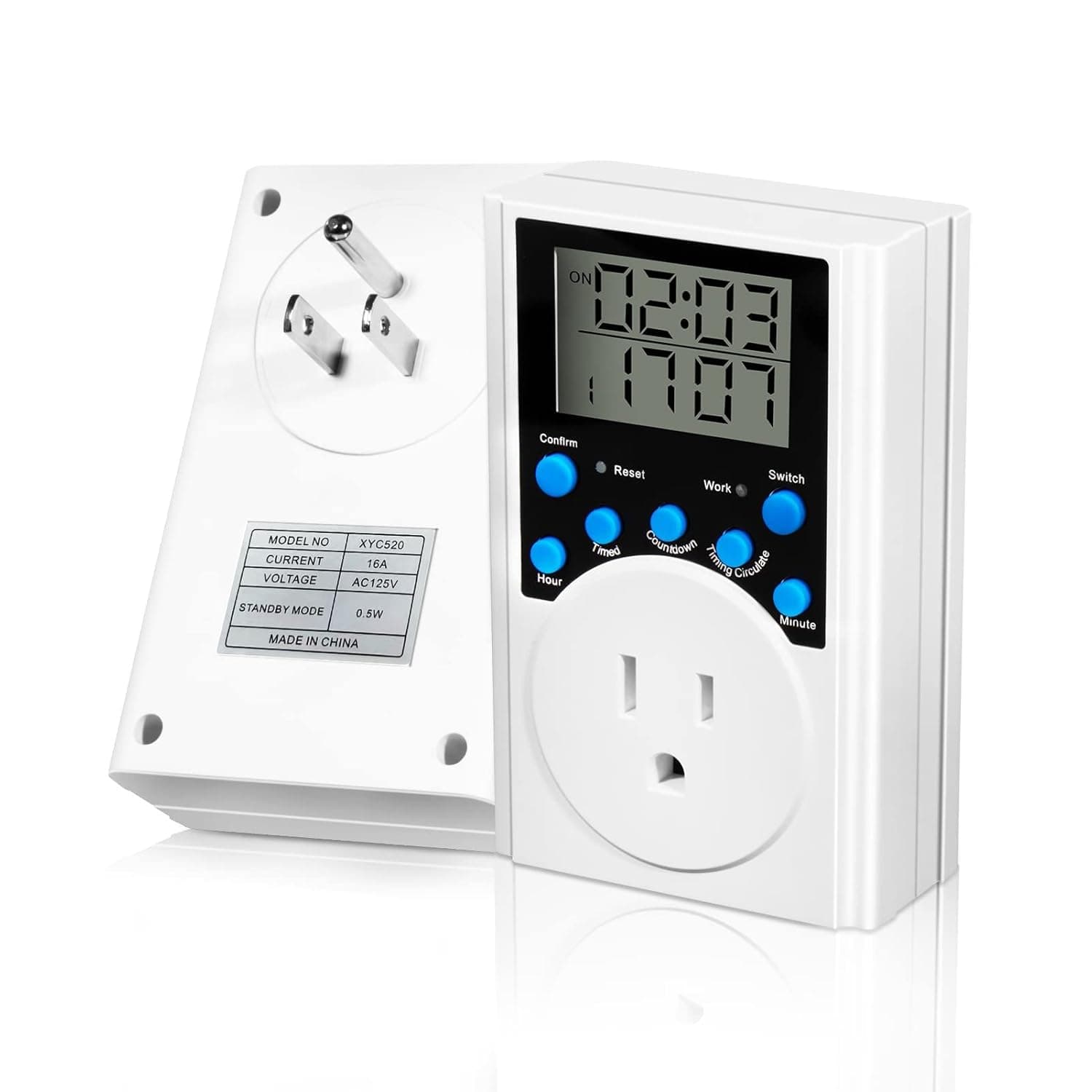 Timer Outlet, Digital Electronic Timer, Indoor Cycle Programmable Plug-in Light Timer for Electric Outlets, 3-Prong Wall Timer Switch for Appliances, Extra Large LCD Display, 16A/2000W