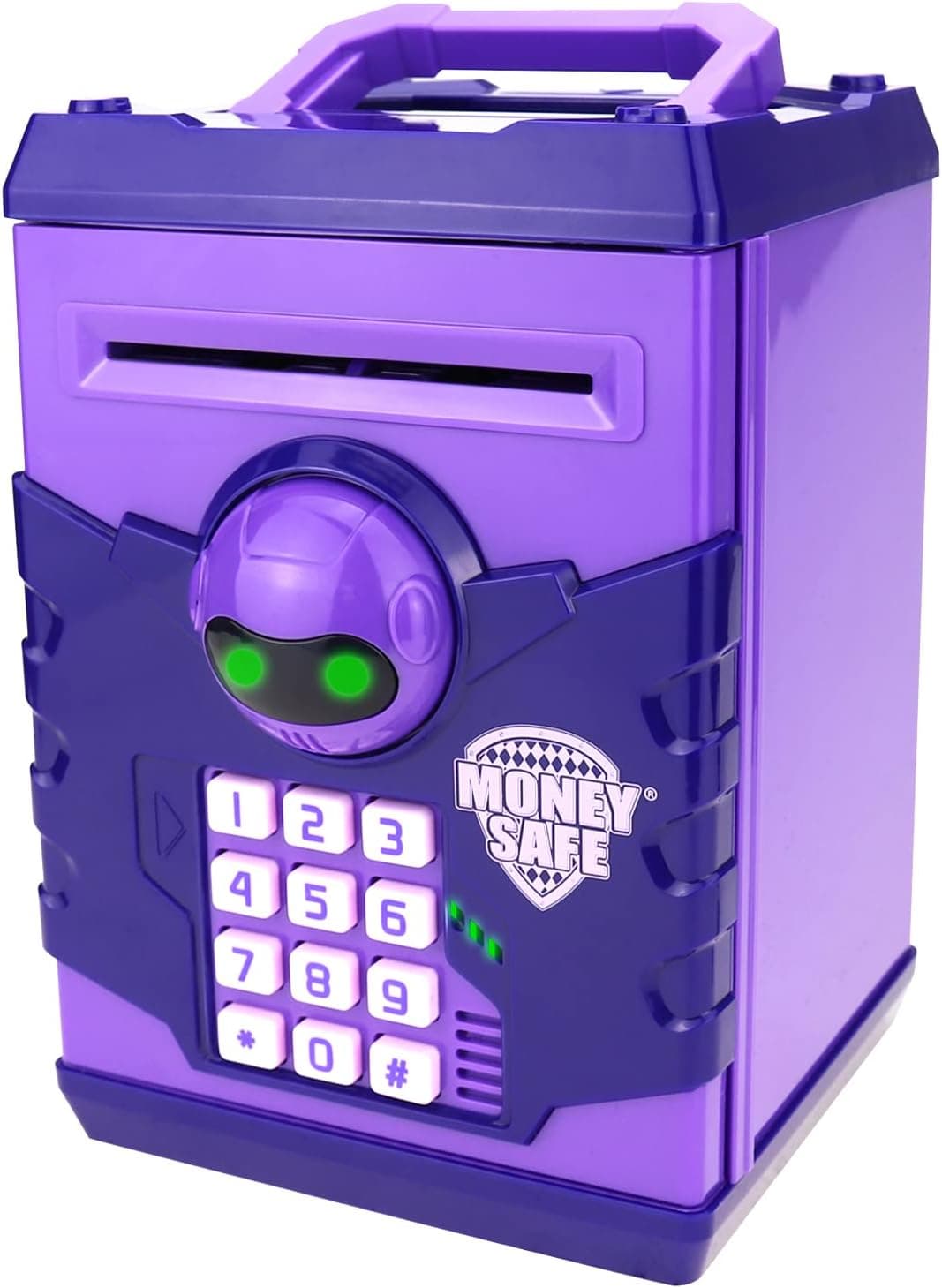 Yoego Cool Robot Electronic Password Piggy Bank - Great Gift Toy for Kids with Fun Lights & Sound Effects, Automated Bill Feeder, Coin Slot, PIN Protection & More, for Boys & Girls (Deep Purple)