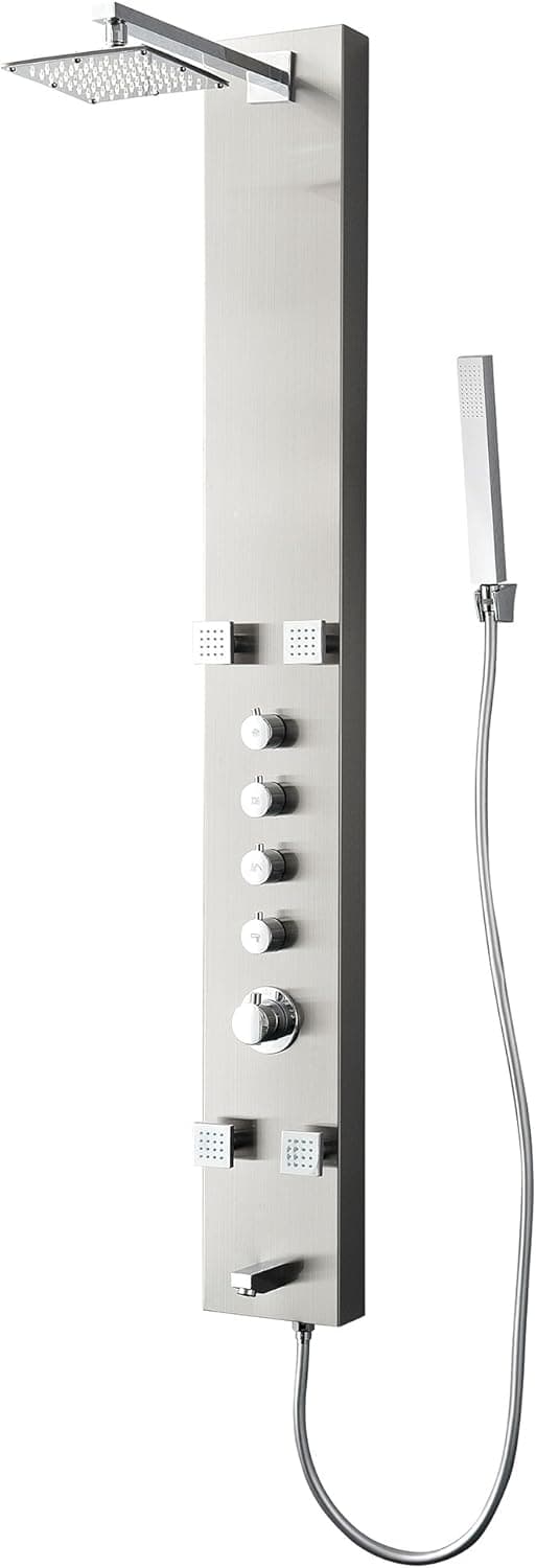 Fresca Bath FSP8001BS Pavia Stainless Steel Thermostatic Shower Massage Panel, Brushed Silver