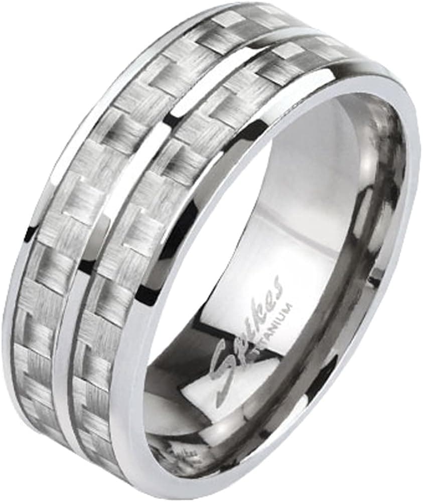 Jinique TIR-0019 Solid Titanium White Carbon Fiber Inlay with Slit Center Band Ring