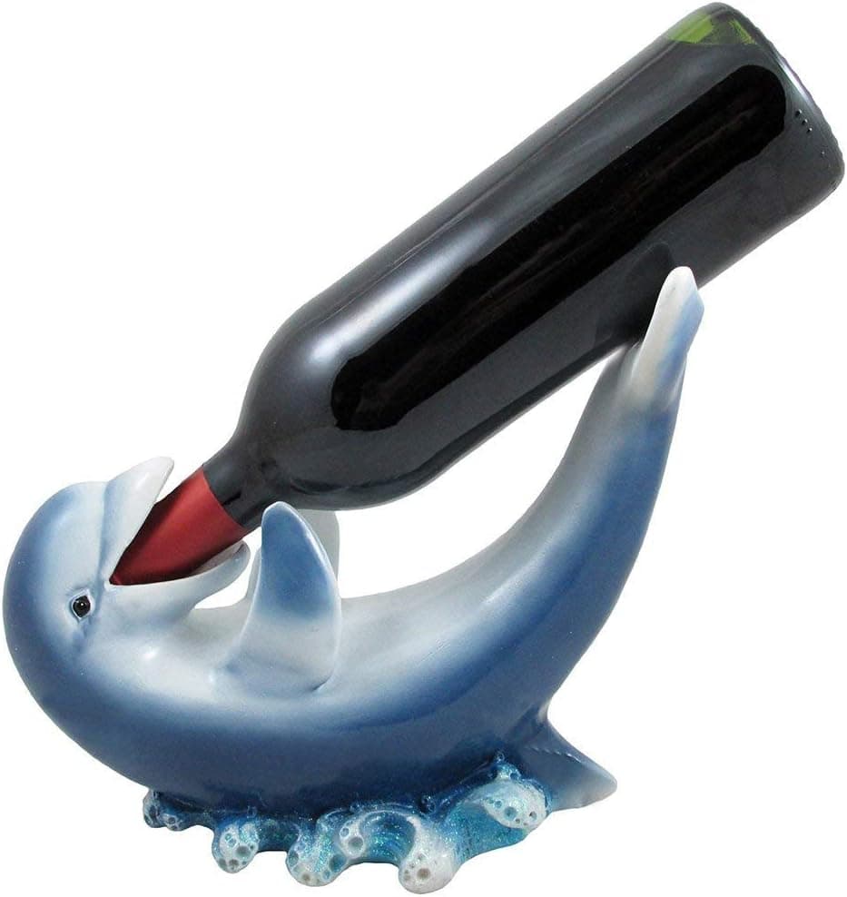 Home 'n Gifts Drinking Dolphin Wine Bottle Holder Statue for Tropical Kitchen or Beach Bar Decor Sculptures and Wine Racks
