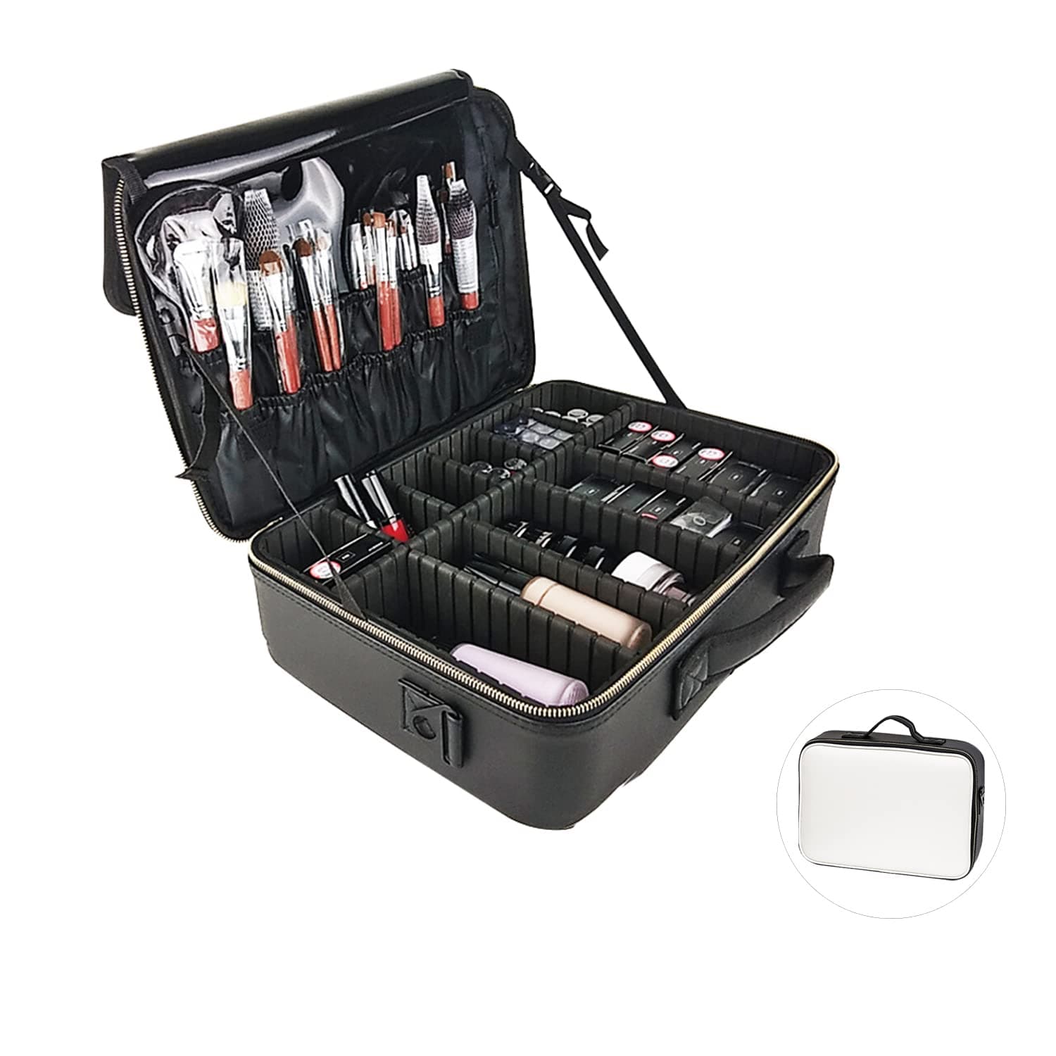 Idearsen Travel Makeup Train Case, Large Capacity Waterproof Portable Storage Organizer, All-in-one Professional Makeup Backpack with Adjustable Dividers for Men Women Girls (M)
