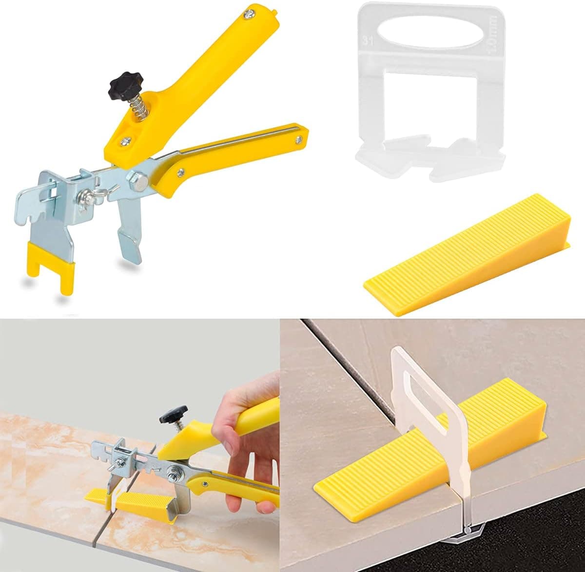 1/32" Tile Leveling System Kit, 600 PCS Tile Spacers Clips and 200 PCS Reusable Wedges with 1 PC Floor Tiles Pliers for Stone and Tile Installation (200, 1/32")