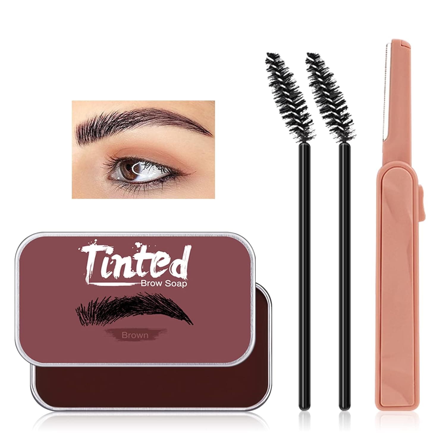 Erinde Tinted Eyebrow Soap Kit, 4D Brow Styling Soap Gel, Long Lasting & Waterproof Eyebrow Setting Wax Set, Smudge-Proof Natural Eyebrow Brow Gel Styling Makeup (04# BROWN)