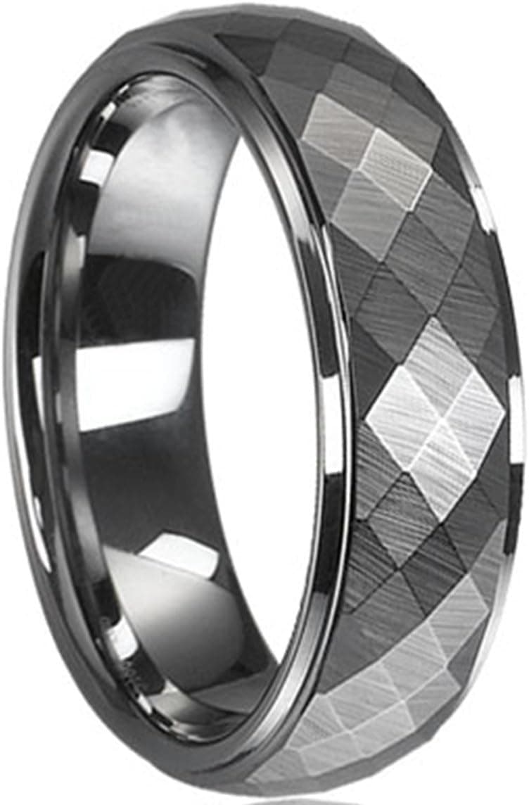 Makiing up Stepped Edge Multi-Faceted Dome Top Steel Color Tungsten Carbide Ring Men’s Wedding Engagement Band - 8MM