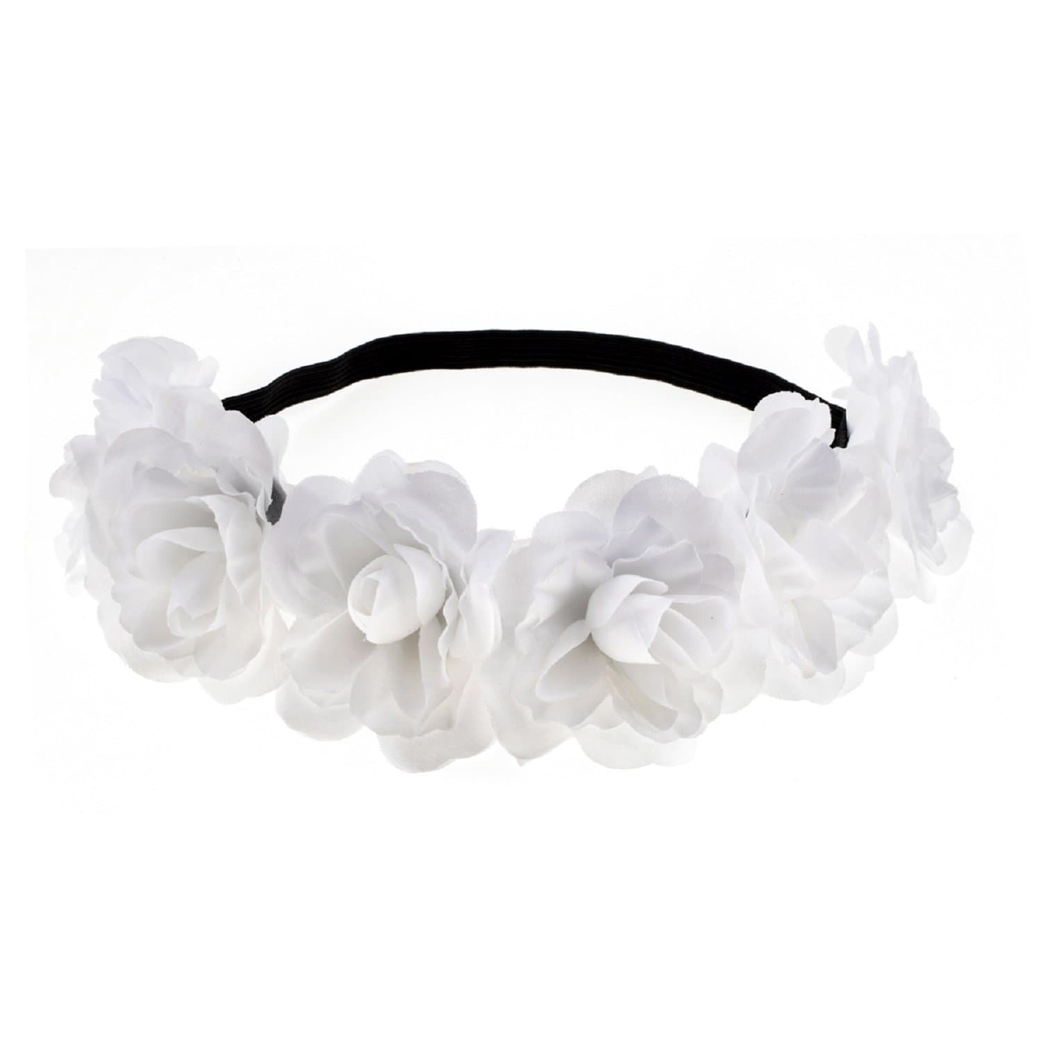 Love Sweety Rose Flower Headband Floral Crown Mexican Hair Wreath (White)