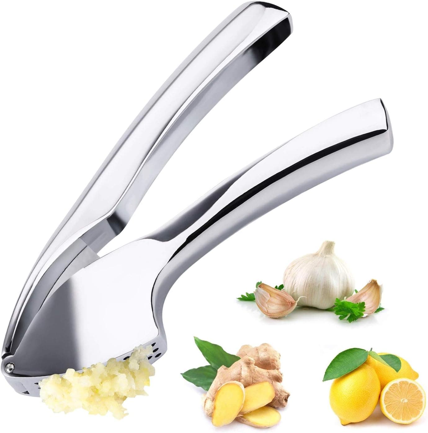 Aieruma Garlic Press, Stainless Steel Mincer and Crusher with Sturdy Construction – Professional Grade, Rust proof, Easy Squeeze and Clean, Dishwasher Safe